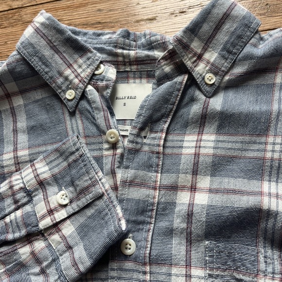 Billy Reid Button Up Shirt Men's Size Small Long Sleeve‎ Blue Plaid Standard - Picture 1 of 4